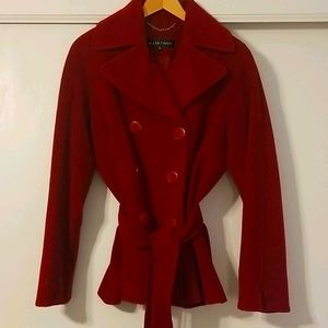 Wool Peacoat with belt, Red, Sz 8